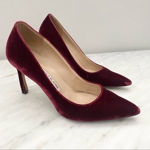 Manolo Blahnik Burgundy Velvet Pumps